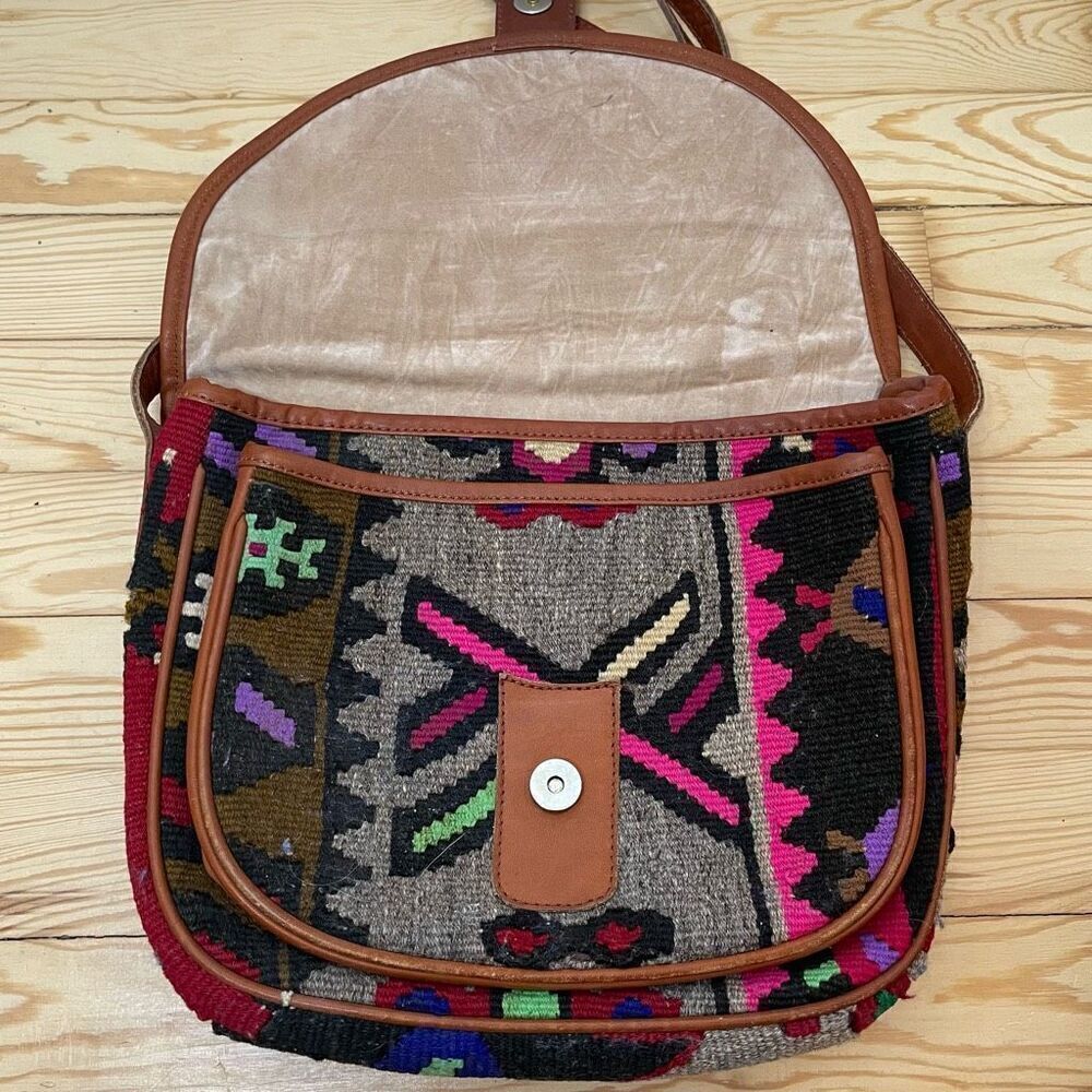 EM MAY Turkish Kilim Wool Handbag Crossbody Messenger Bag Purse Unique Suede - Picture 6 of 10
